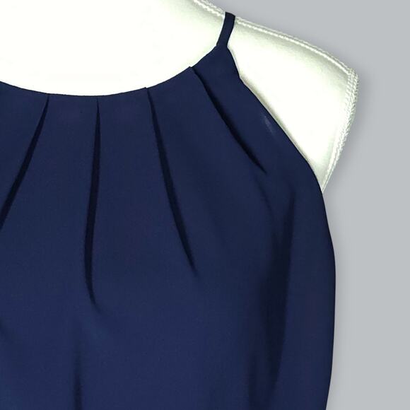 iZ Byer Dress Womens Small Navy Blue Sleeveless Pleated Chiffon Lined Elegant - Picture 3 of 12